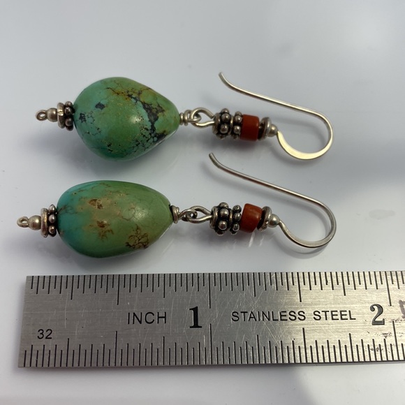 Turquoise sterling silver earrings, handmade - Picture 3 of 4